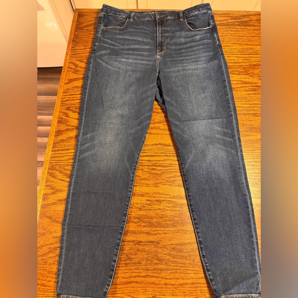 American Eagle Outfitters Dark Blue Jeans with Tan Patch